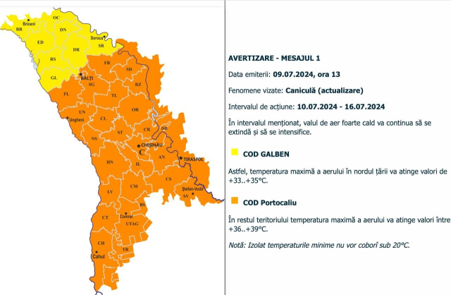 Atenție: Cod Portocaliu de caniculă pentru perioada: 10-16 iulie 2024